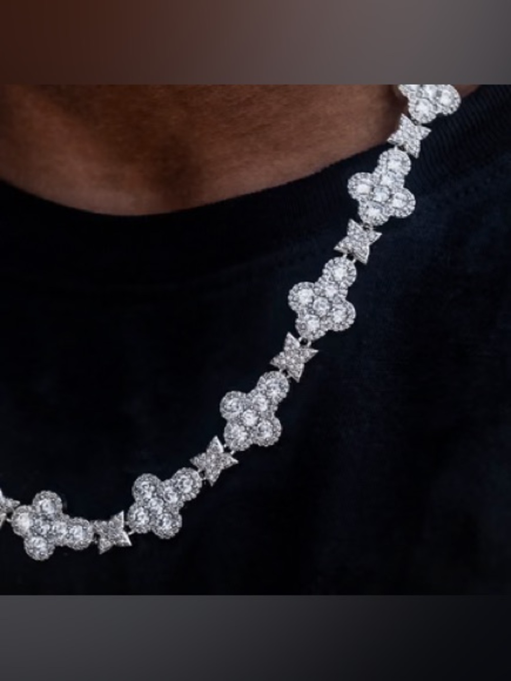 GLD Rounded Cross Pave Star Chain 14k White Gold Necklace 20”